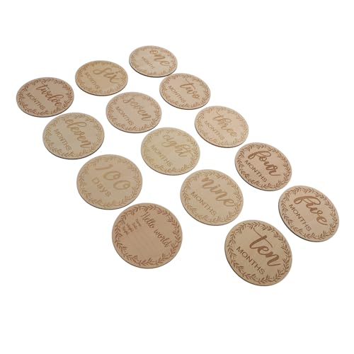 SECFOU 12piezas Tarjetas Mensuales De Madera Para Bebés De Propósitos Fotográficos Seguimiento Del Crecimiento De Recién Nacidos Diseño Creativo y Atractivo