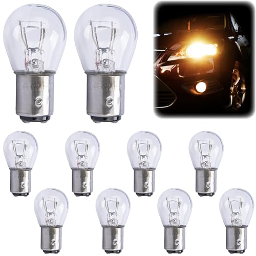 10 PCS 1157 Bulb P21 5W S25 BAY15D Brake Light Bulb Double Tail High and Low Foot Turn Signal Bulbs Universal Halogen Tail Light Parking Lights Compatible with 7528 2357 2057 1016 1034 1076 (White)