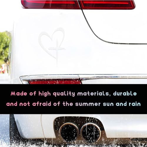 Image of DXNQ Love Cross Sticker Decal, 8.7''x6'' Waterproof Vinyl Love Heart Cross Stickers Car Bumper Decals, Decoration Stickers for Car Window Wall Laptop Notebook, Car Accessories (White, Small)