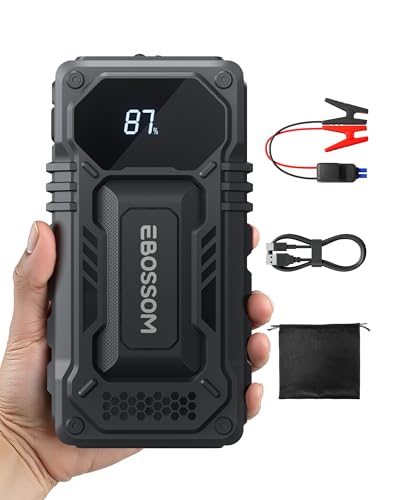 Arrancador de Baterías de Coche, 12000mAh Arrancador de Coches Portátil para Motor 12V, Jump Starter con Cables de Arranque de Batería con Pinzas Inteligentes, Booster con Linterna LED de Emergencia