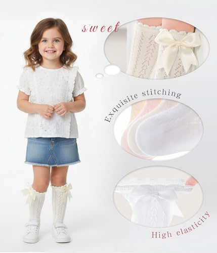 Image of CHUNG Toddler Baby Girls Knee Hight Stocking Cotton Socks 0-7Years Solid Color Bowknot Thin Spring Summer