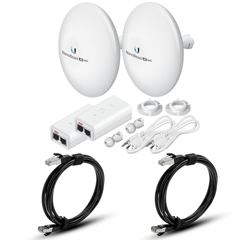 Image of Wireless Bridge NBE-5AC-GEN2 PRE-CONFIGURED Bundle of 2 Ubiquiti NanoBeam 5AC GEN2 with 2 CAT-8 Cable - Outdoor Point-to-Point Wi-Fi Bridge, Plug and Play, 450+ Mbps Speed, 15+ km Range