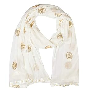 YOUTHQUAKE Flower Embroidered Work Chiffon Dupatta for Womens & Girls with Fancy Moti Lace (Off-white) 2.25 Meter