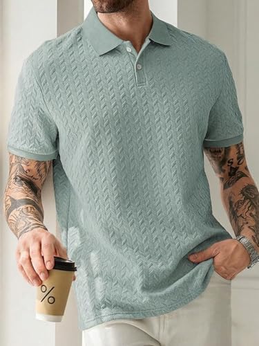 Image of GRECIILOOKS Textured Polo T-Shirt for Men | Premium Collared Jacquard Leaf Polo | Smart Casual & Formal t Shirt for Men | Stylish t Shirt for Mens for Office, Party & Everyday Outfit