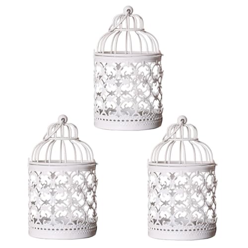 3 Piezas Portavelas De Jaula De Pájaros Hueca Palos De Vela Portavelas Colgante Decoración Led Linterna De Vela Vintage Jaula Faroles Hierro Forjado Condujo Antiguo