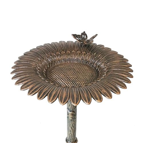 Image of Oakland Living Round Cast Aluminum Metal 32-in Bronze Bird Bath with Butterflies and a Sunflower