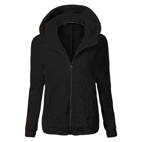 Fleece Jacket Women with Hood Pockets Sherpa Fuzzy Soft Warm Winter Jackets Zip Up Lightweight Comfort Causal Coats Faux Fur Christmas Sleep Plus Size Thermal Cute Sweatshirts Dark Gray XL