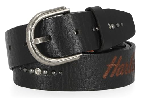 Harley-Davidson Women's Laser Etched Logo Bling Genuine Leather Belt - Black