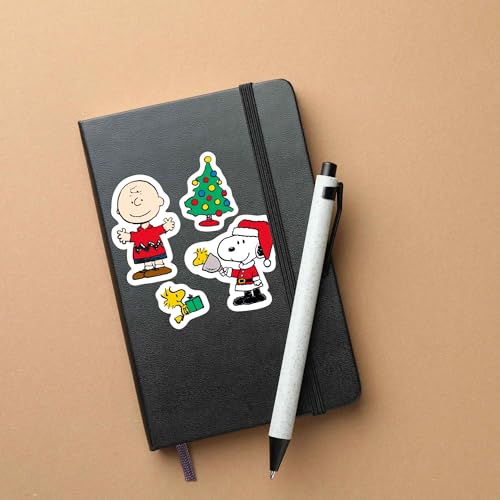 Image of Peanuts Christmas Adhesive Vinyl Decals - Adorable Set of Snoopy and Charlie Brown Holiday Stickers, 1 Pack (4 Count)