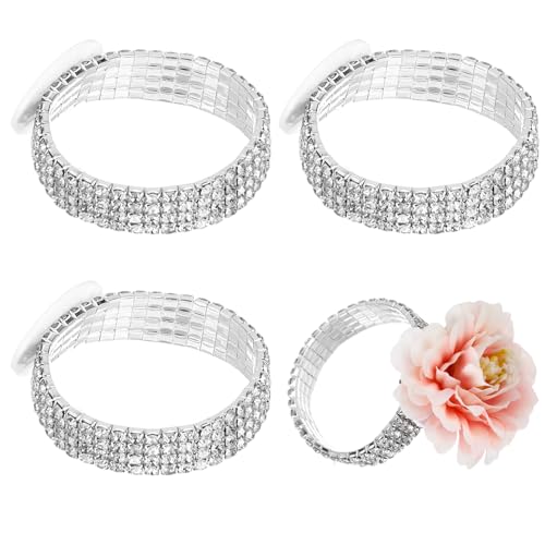 4pcs Corsage Wristlet Band, Rhinestone Elastic Wrist Corsage Bracelets for DIY Wedding Wrist Corsage, Accessories Bracelets for Wedding Decor Prom Ceremony Anniversary Bridal Shower Party
