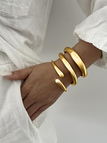 Chunky Gold Bangles for Women, 14k Gold Plated Twisted Hinged Stackable Bangle Bracelet Set, Trendy Cuff Bracelet Stack Fashion Jewelry Gifts4