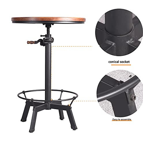Topower Industrial Pub Table 23.65" Round Wood Top Adjustable Height 33.5"-39.4" With Handle Black Bar Table #TOP2