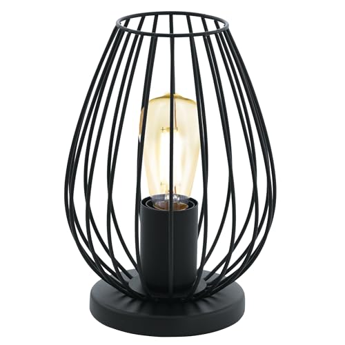 EGLO Tischlampe Newtown, 1 flammige Vintage Tischleuchte, Nachttischlampe aus Stahl, Farbe: Schwarz, Fassung: E27, inkl. Schalter