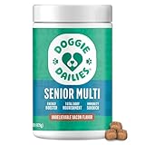Doggie Dailies Senior Essentials Multivitamin for Dogs Soft Chews | Advanced Dog Multivitamin | Nutritional Support for Joints, Skin & Coat, Digestion, and the Immune System | Bacon Flavor | 120 Count