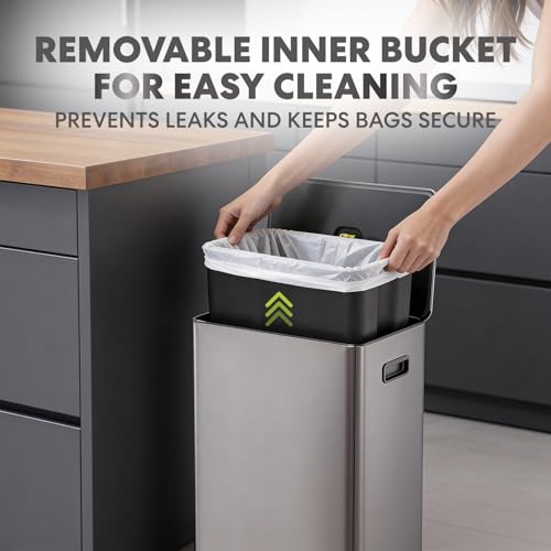 SIMPLI-Magic Infinity Edge 16 Gallon (60L) Kitchen Trash Can - Hands-Free Step Pedal, Soft-Close Lid, Stainless Steel Garbage Can with Removable Inner Bucket, Fingerprint-Resistant Finish by SIMPLI-MAGIC - Used condition - Image 5