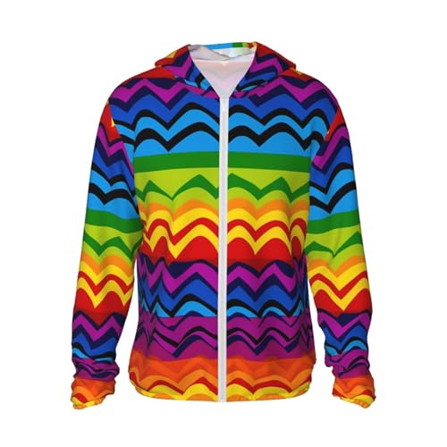 UPF 50+ Gay Pride Rainbow Pattern Sun Protection Hoodie Lightweight Jacket Full Zip Long Sleeve Sun Shirt