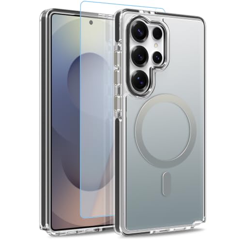 Image of Magnetic Case for Samsung Galaxy S25 Ultra [Compatible with Magsafe] [Anti-Yellowing] [1 Screen Protector] Slim Clear Iridescent Case for Galaxy S25 Ultra 6.9 inch, Black
