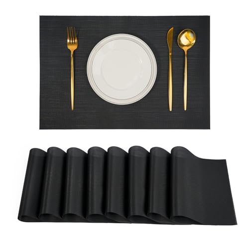 Sets de table pour cuisine et repas en extérieur lot de 8 tapis de table noirs - 2