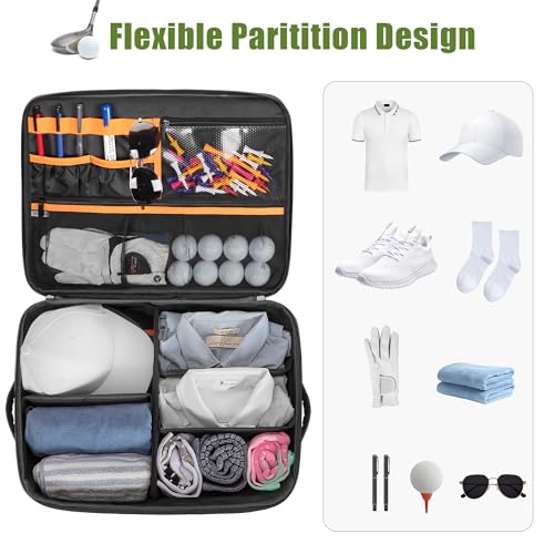 Image of PGmoon 2 Layer Golf Trunk Organizer, Golf Car Storage Organizer with Individual Ventilated Compartment for 2 Pairs Shoes, Golf Car Locker for Balls, Clothes, Tees, Gloves, Accessories (Black)
