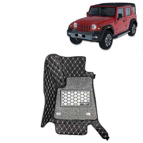 Image of KINGSWAY Accessories Premium 7D Car Floor Mats Only Compatible with Mahindra Thar Roxx Year 2024 Onwards All Model, Set of 3 Pcs, 100% Washable & Waterproof Luxury 7D Car Foot Mats, Black