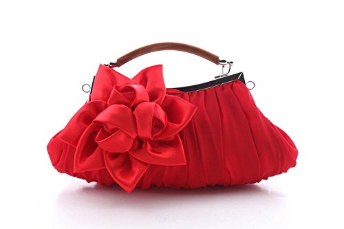 kingluck Floral Embellish Sheer Chiffon Exterior Party Clutch-evening Out Collection, Red, 24x12x4cm