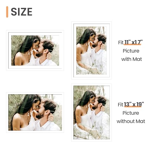 Image of upsimples 13x19 Picture Frame, Display Pictures 11x17 with Mat or 13 x 19 Without, Wall Hanging Poster Frames, White, 1 Pack