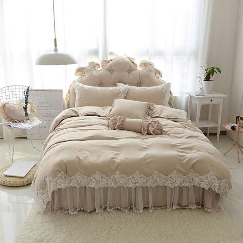 RONGXIE Silk Cotton lace Bedding Set elegant pure Princess Duvet cover set Bedskirt Pillowcase Twin Queen King size