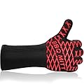 BBQ Glove 1472°F Heat Resistant & Non-Slip, 1Pc 15 Inch Extra Long Silicone Grilling Glove for Men, Fireproof Oven Mitt for Smoker Grill, Barbecue, Frying - Indoor & Outdoor Cooking, Red