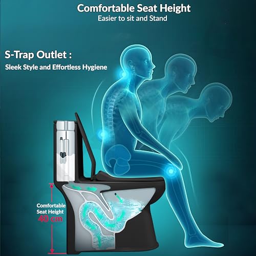 Plantex Platinum Ceramic S Trap Western Toilet/Western Commode/Rimless Washdown Flush for Toilet/Commode with Soft Close Toilet Seat Cover (Black)