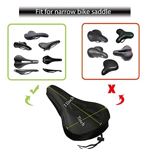 Karetto Gel Bike Seat Cover Narrow Exercise Bicycle seat Cushion Cover Bicycle Saddle Pad with Water&Dust Resistant Cover Reflective Band Bandanas for Cycling