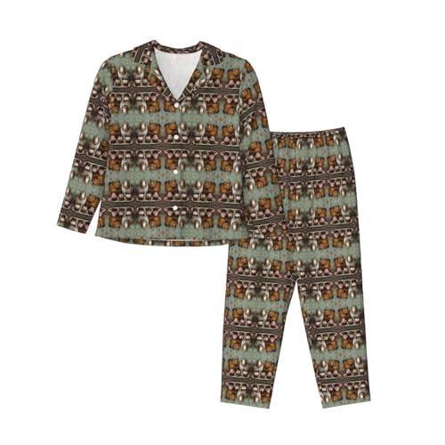 Tnnutp Pijama Mujer Manga Larga Suave Bolsillos Cerdo India, Negro , M