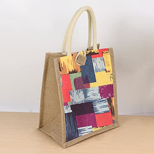 YHSW Natürliche Jutetasche,Lunch-Geschenktasche,Strandhandtasche,wasserdichte One-Shoulder-Handtasche mit Griffknöpfen (21cm*24 * 14 cm) Cover