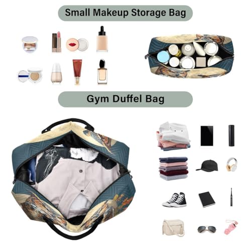 Owl Moon Pumpkin Maple Leaf Travel Duffle Bag Gym Bag Weekender Bags with Toiletry Bag Travel Trip Tote Bag4