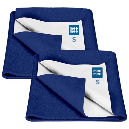 Image of Mee Mee Navy Blue Instadry Fleece Baby Bed Protector Sheet - Super Absorbent, Rapid Drying, Skin-Friendly, Reusable, Waterproof, Ideal for Newborns and Toddlers, 0-9 Months, 50x70cm