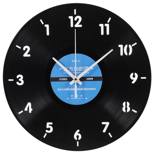 BEBEMOKO Horloge Murale à Rotation Inversée Silencieuse Design Vinyle Rétro Noir Décoration Murale Créative Vintage Pendule sans Pile pour Salon Bureau Présent...