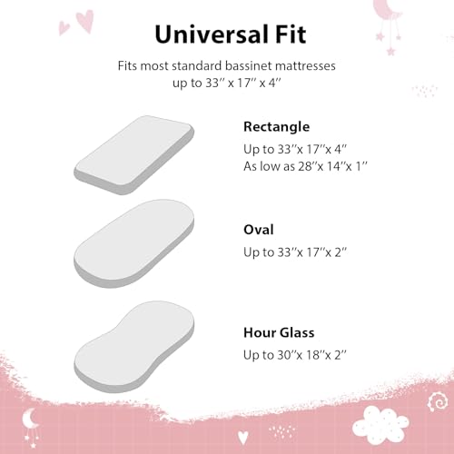 Image of Baby Bassinet Sheets, 3 Pack Fitted Bassinet Mattress Sheets, Compatible with Halo Bassinest Swivel Sleeper & Oval Hourglass Rectangle Mattress, Ultra Soft Pink Stars