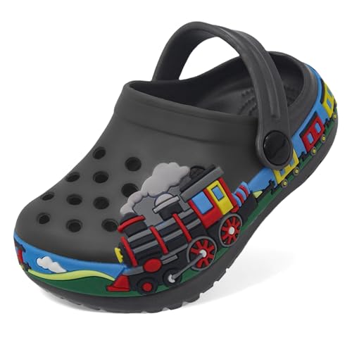 Boys Girls Toddler Clogs Little Kids Slip on Slides Sandals Slippers Cute Cartoon Train Pattern Garden Clogs Summer Indoor Outdoor Beach Pool Water Shoes
