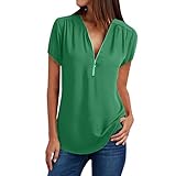Kragenform: V-Ausschnitt UYSDF Sommer Casual V-Ausschnitt Tops Damen Solide Reißverschluss Kurzarm Lose T-Shirt Bluse 2019