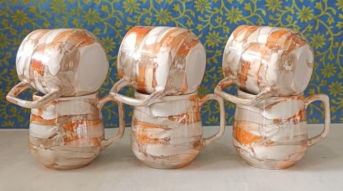 Image of Ceramic Cup Set of 6 for Tea, 150 ML Each, Microwave and Dishwasher Safe Coffee Cups Home & Office Use Multi1