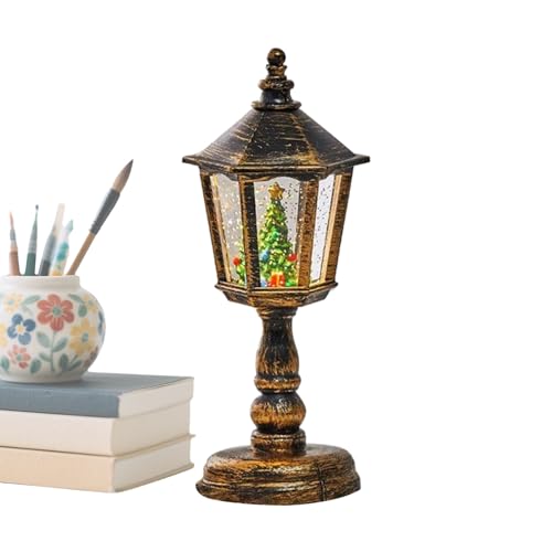 Lanterna natalizia a forma di globo di neve, a forma di cono esagonale, decorazione invernale per le vacanze, lanterna a LED per la casa, facile da usare, perfetta per camera da letto, balcone, sala