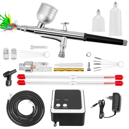 Trsaow Ensemble aérographe Portable 36 PSI avec compresseur et Pistolet Double Action – pour maquettes, Maquillage, Peinture...