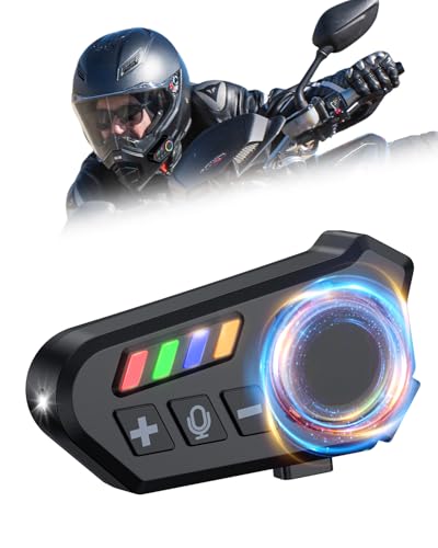 Motorcycle Helmet Speakers-Super Long Battery Life,Motorcycle Bluetooth Headset Dual Noise Reduction with Hi-Fi Soft/Hard Mic/RGB Dazzling Lights/IP8 Waterproof/Music Control/Headphone for Solo Riding