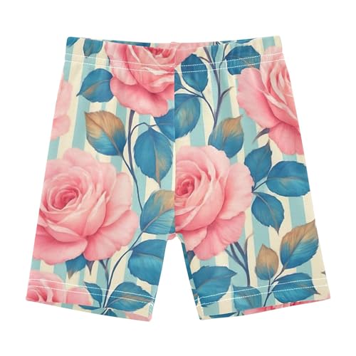 Toddler Biker Shorts for Girls Cotton Under Shorts for Dresses Vintage Pink White Roses Blue Summer Outfits 4t