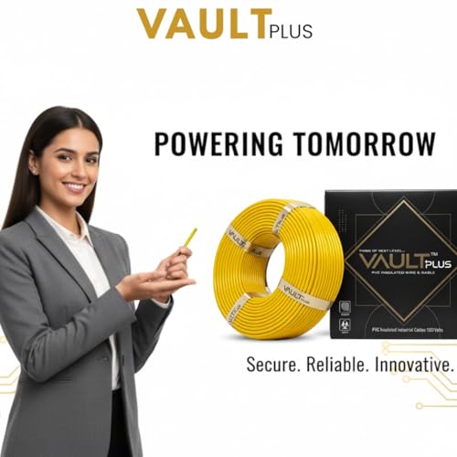 Image of VAULTPlus Yellow 1mm CCA Copper Electrical Wire | 90 Meter Long Roll | PVC Insulated Cable for Home, Commercial & Industrial Internal Wiring