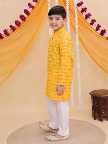 Image of AJ DEZINES Boys Cotton Full Sleeve Letter Printed Kurta Pajama Set for Kids - Ethnic wear | Special Occasion & Traditional Outfit |Boys Kurta Set - Regular Fit