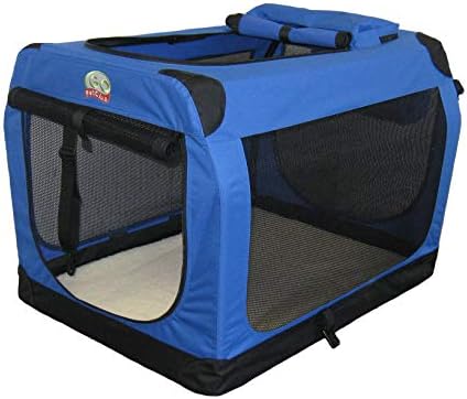 Go Pet Club 20" Soft Collapsible Dog Crate for Dogs, Portable Pet Carrier, Thick Padded Pet Travel Crate for Indoor & Outdoor, Soft Sided Pet Foldable Kennel Cage with Durable Mesh Windows, Blue