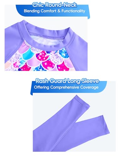 Image of Snowheart Girls Rash Guard Swimsuit Set Long Sleeve Bathing Suit Two Piece 3-12 Years