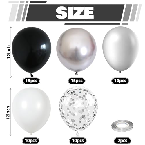 Image of Black and Silver Balloons, 60 Packs 12 Inch Chrome Metallic Silver Balloons and Confetti Balloons, Black White Silver Balloon for Wedding Engagement Birthday Halloween Decorations