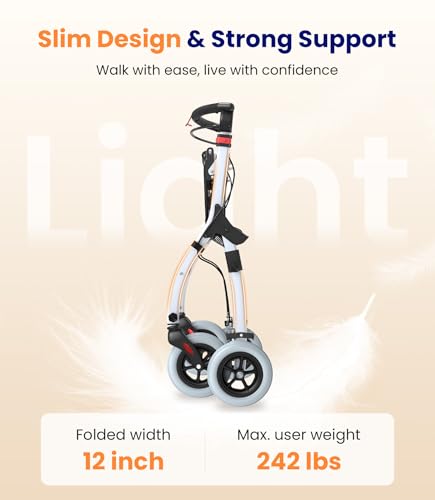 Narrow Rollator Walkers for Small Spaces, Indoor Rollator Foldable and Lightweight, Stable Home Rollator with Quiet Anti-Slip Tires, Rollators for Seniors Foldable with Tray