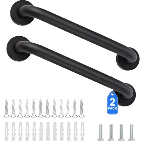 Bosdontek Asa de Seguridad para Baño, 2 Piezas 30cm Agarraderas Baño, Antideslizante Asidero Ducha Agarraderas Baño, Barra Ducha Agarrador Soporte Ducha Para Personas Mayores Niños (Negro)